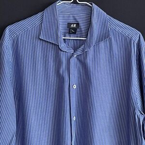 H&M Button Down Shirt Mens L Blue Pinstripe Good Long Sleeve Cotton